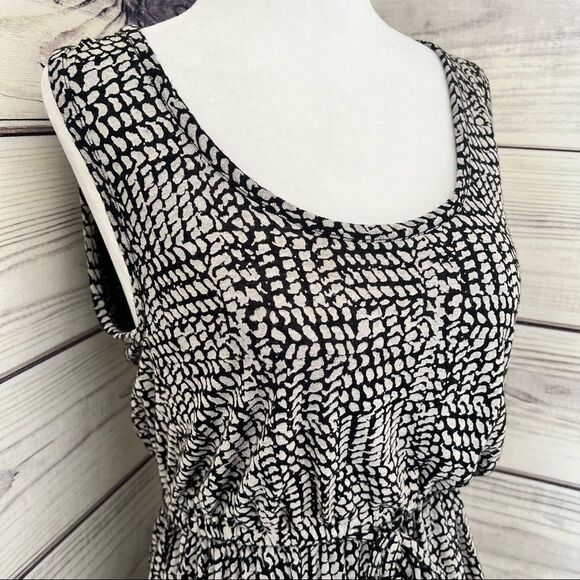 LUCKY Brand Linen Black & Beige Patterned Tassel Drawstring A-Line Dress - Picture 6 of 10
